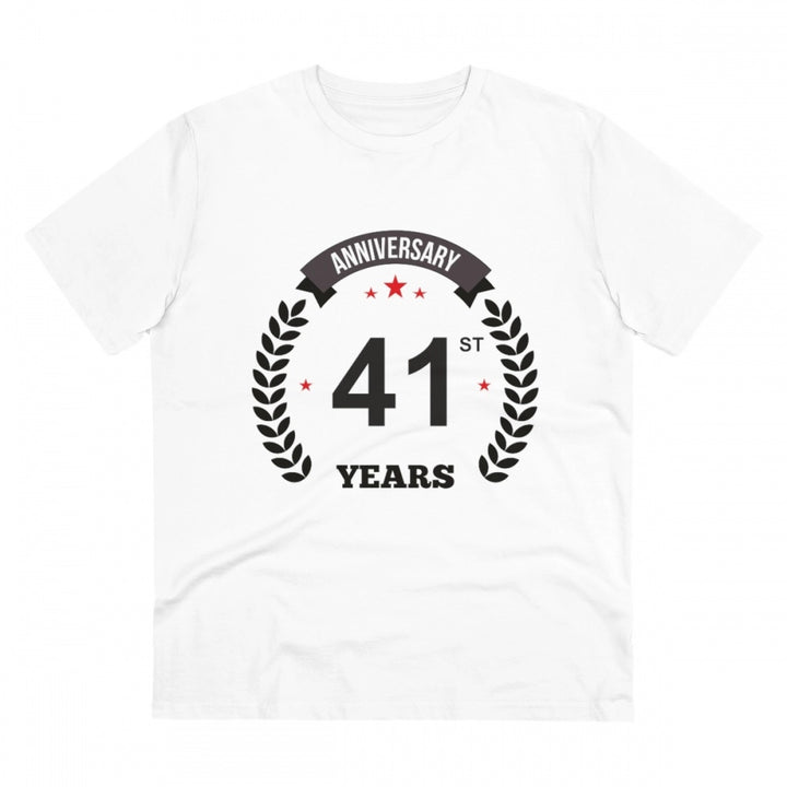 Generic Men's PC Cotton 41st Anniversary Printed T Shirt (Color: White, Thread Count: 180GSM)
