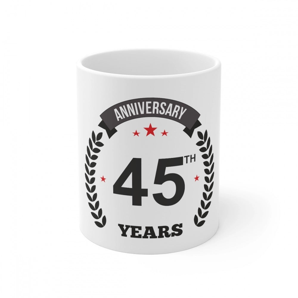 Generic Ceramic 45th Anniversary Printed Coffee Mug (Color: White, Capacity:330ml)