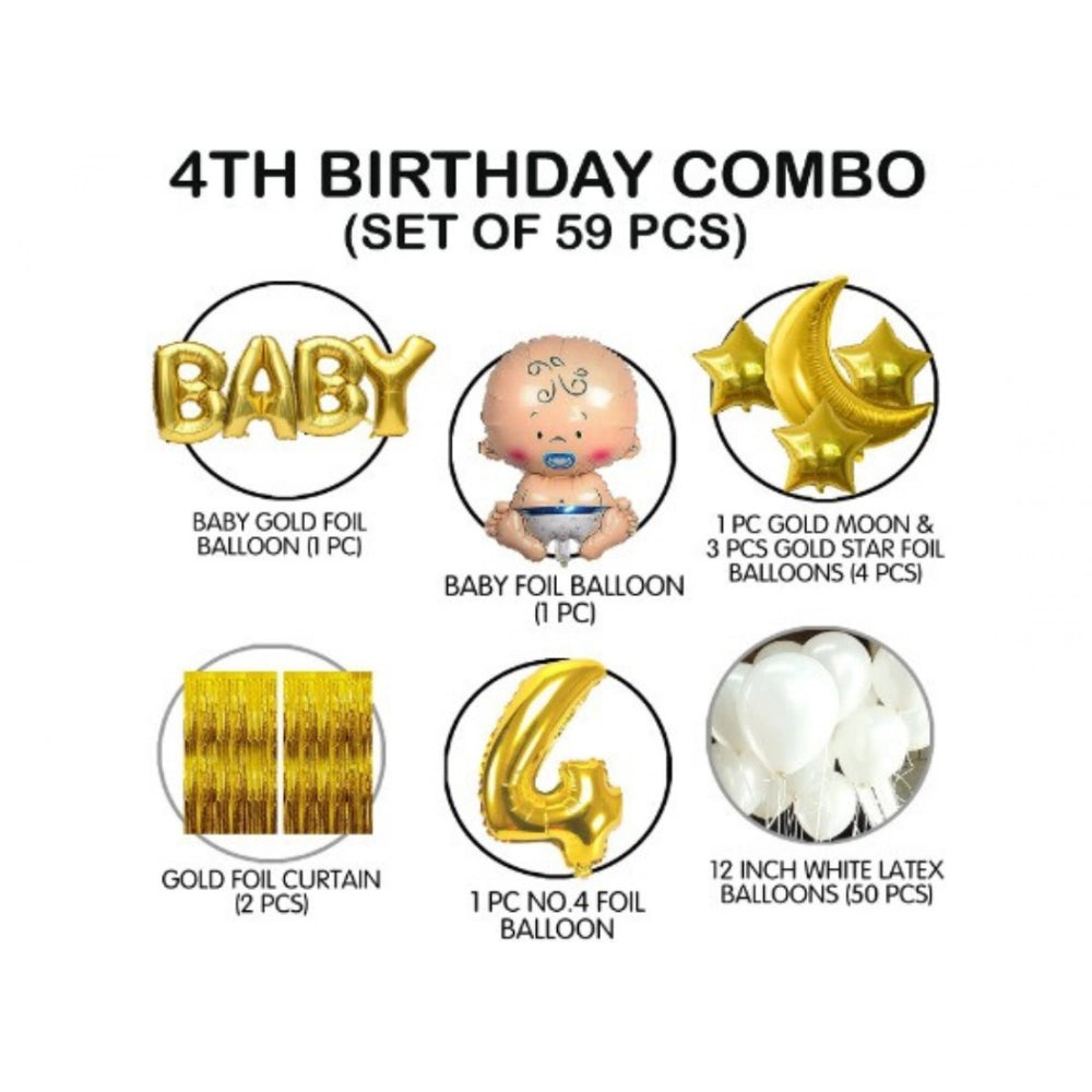 Generic 4Th Birthday Decoration Combo Of No 4 Balloons, Foil And Metallic Balloons (Golden)