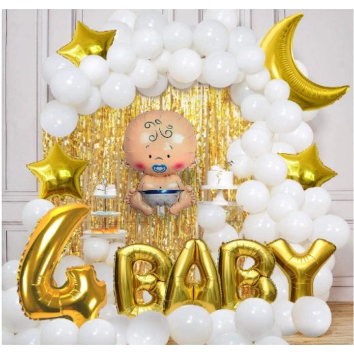 Generic 4Th Birthday Decoration Combo Of No 4 Balloons, Foil And Metallic Balloons (Golden)