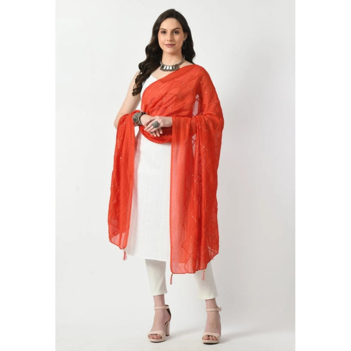 Generic Women's Chanderi Self Design Dupatta (Orange, Length: Free Size)