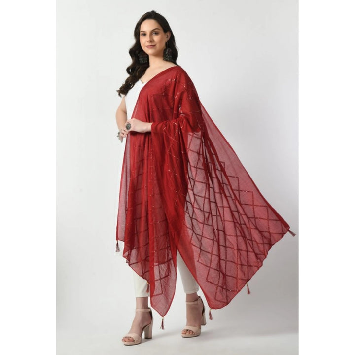 Generic Women's Chanderi Self Design Dupatta (Maroon, Length: Free Size)