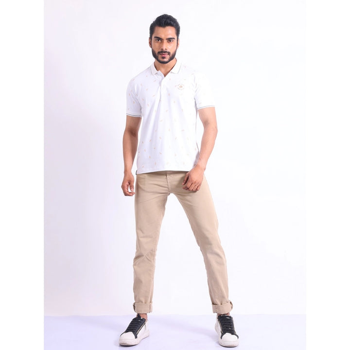Generic Men's Casual Cotton Printed Polo Neck Half Sleeve T-Shirt (White)