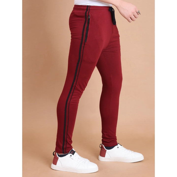 Generic Men's Casual Cotton Striped Full Length Track Pant (Maroon)