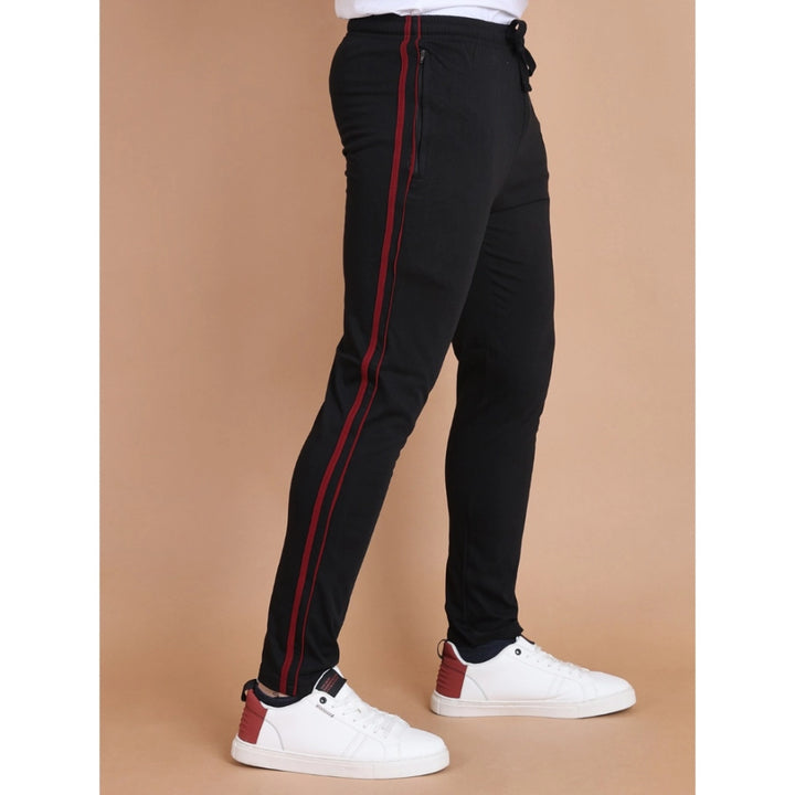 Generic Men's Casual Cotton Striped Full Length Track Pant (Black)