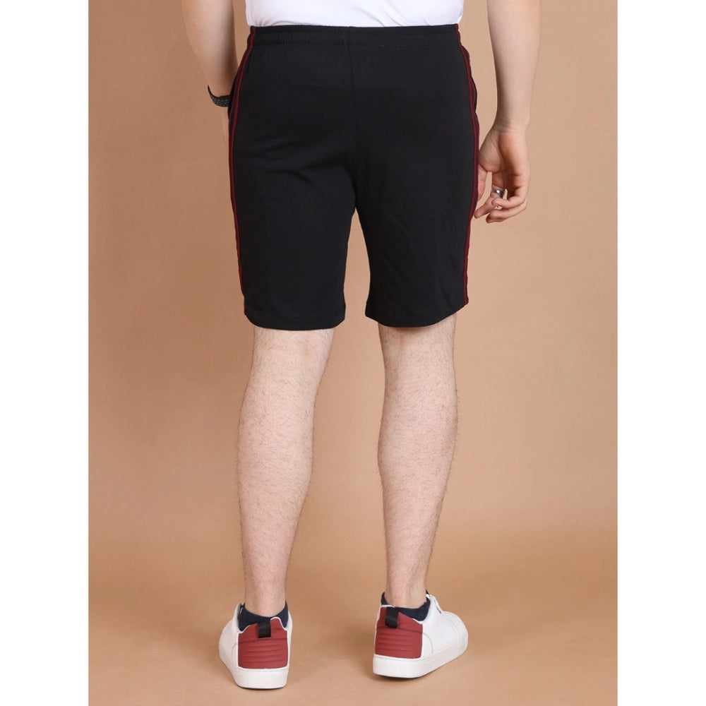 Generic Men's Casual Cotton Striped Above knee Shorts (Black)