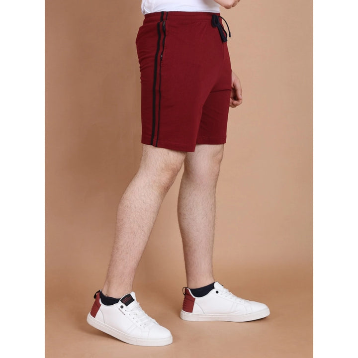 Generic Men's Casual Cotton Striped Above knee Shorts (Maroon)