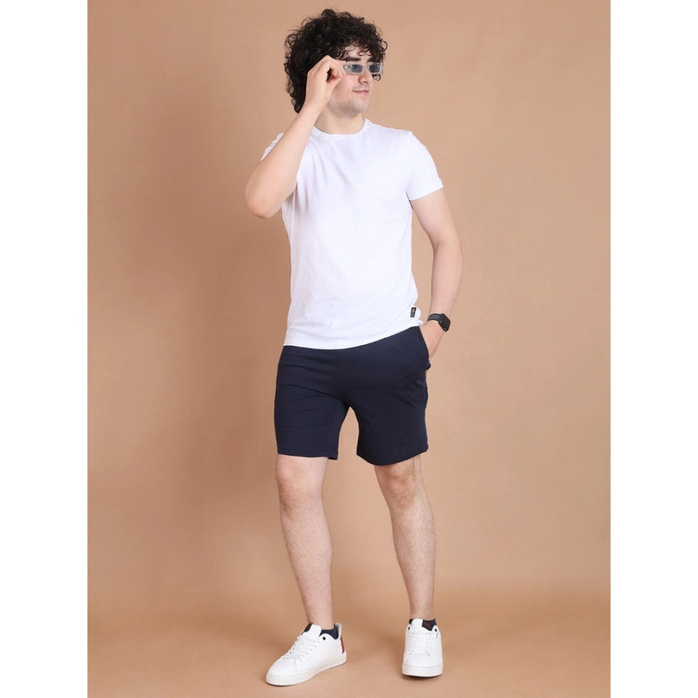 Generic Men's Casual Cotton Striped Above knee Shorts (Navy)