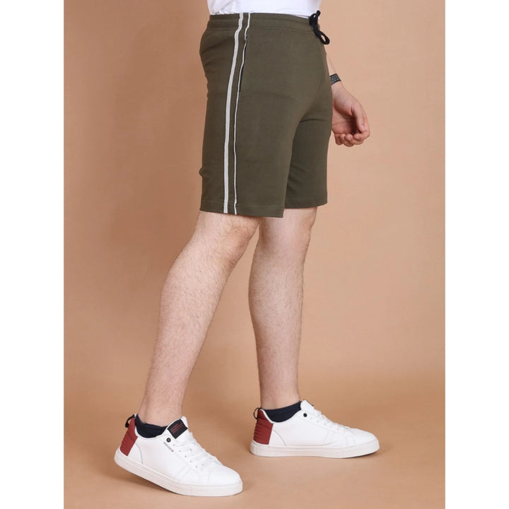 Generic Men's Casual Cotton Striped Above knee Shorts (Olive)