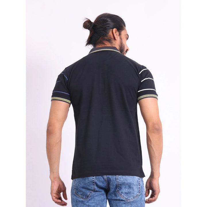 Generic Men's Casual Cotton Printed Polo Neck Half Sleeve T-Shirt (Black)