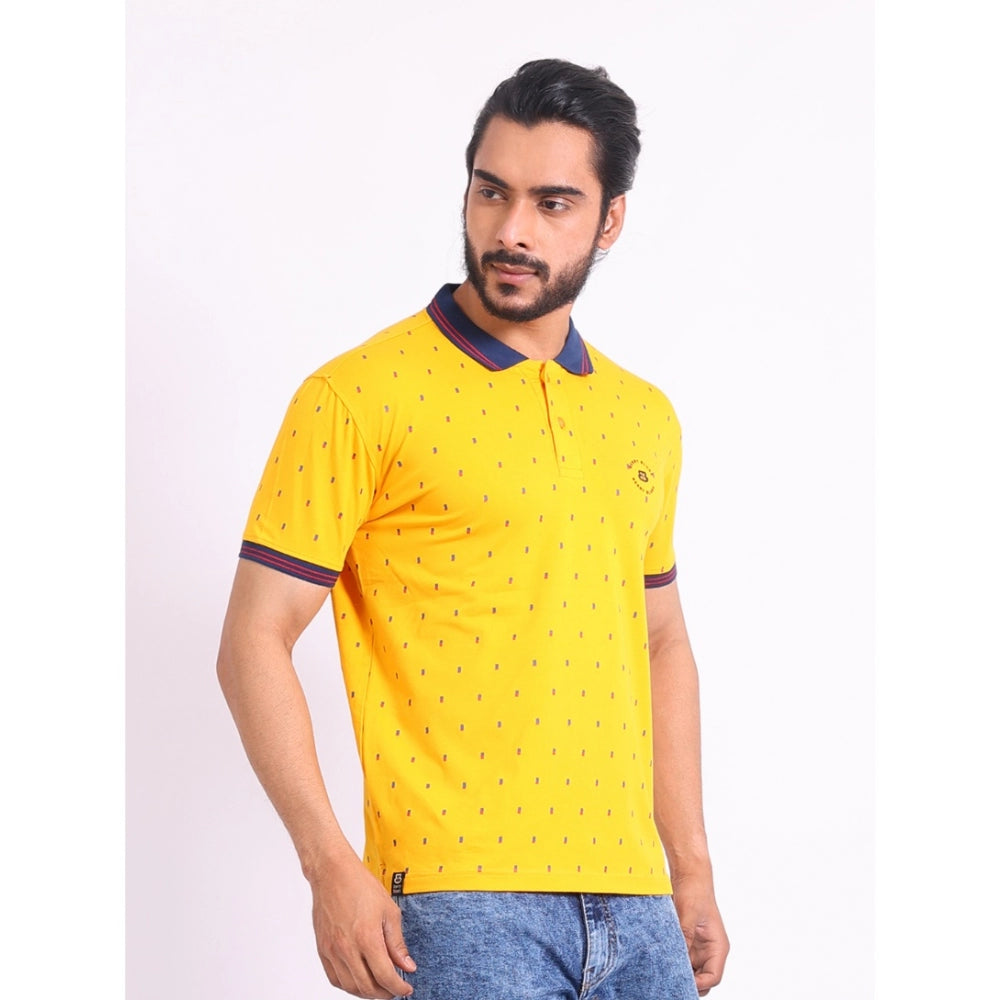 Generic Men's Casual Cotton Printed Polo Neck Half Sleeve T-Shirt (Turmeric)