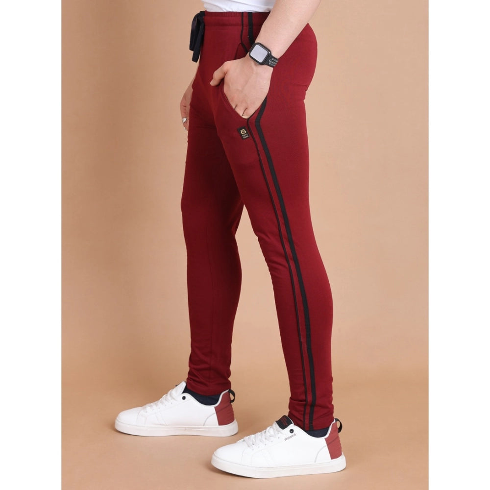 Generic Men's Casual Cotton Striped Full Length Track Pant (Maroon)
