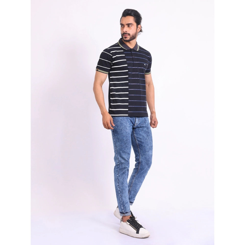 Generic Men's Casual Cotton Printed Polo Neck Half Sleeve T-Shirt (Black)