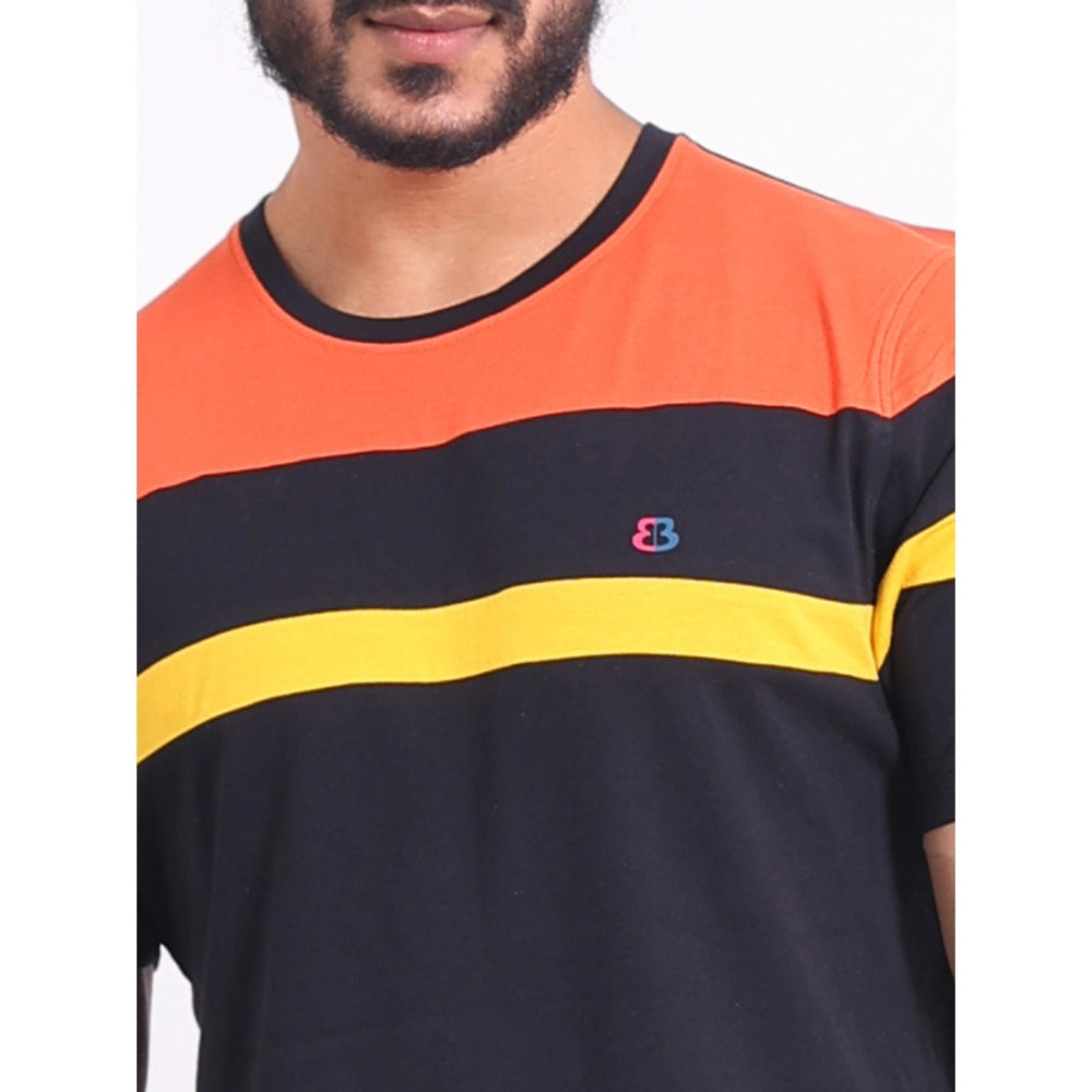 Generic Men's Casual Cotton Printed Round Neck Half Sleeve T-Shirt (Black)