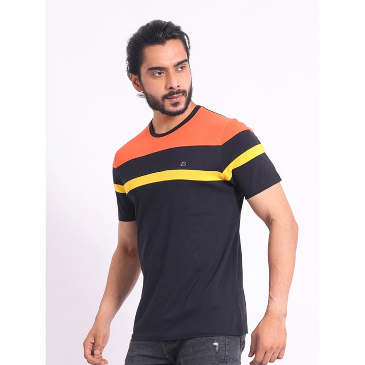 Generic Men's Casual Cotton Printed Round Neck Half Sleeve T-Shirt (Black)