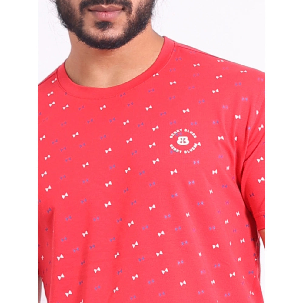 Generic Men's Casual Cotton Printed Round Neck Half Sleeve T-Shirt (Red)