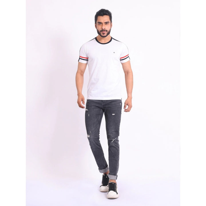 Generic Men's Casual Cotton Printed Round Neck Half Sleeve T-Shirt (White)