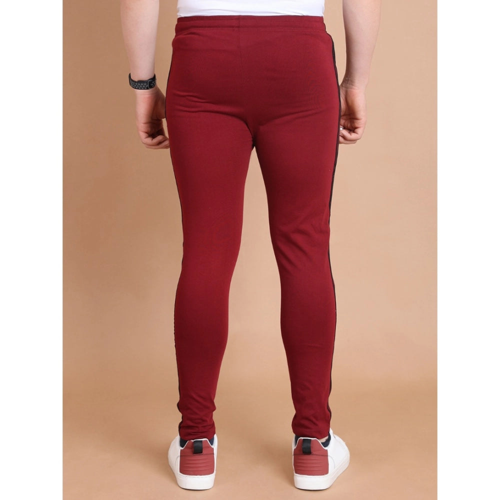 Generic Men's Casual Cotton Striped Full Length Track Pant (Maroon)