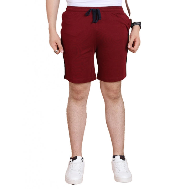 Generic Men's Casual Cotton Striped Above knee Shorts (Maroon)