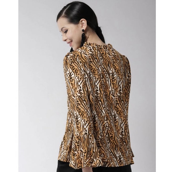 Generic Women's Polyester Printed Bell Sleeve Top (Orange - Black)