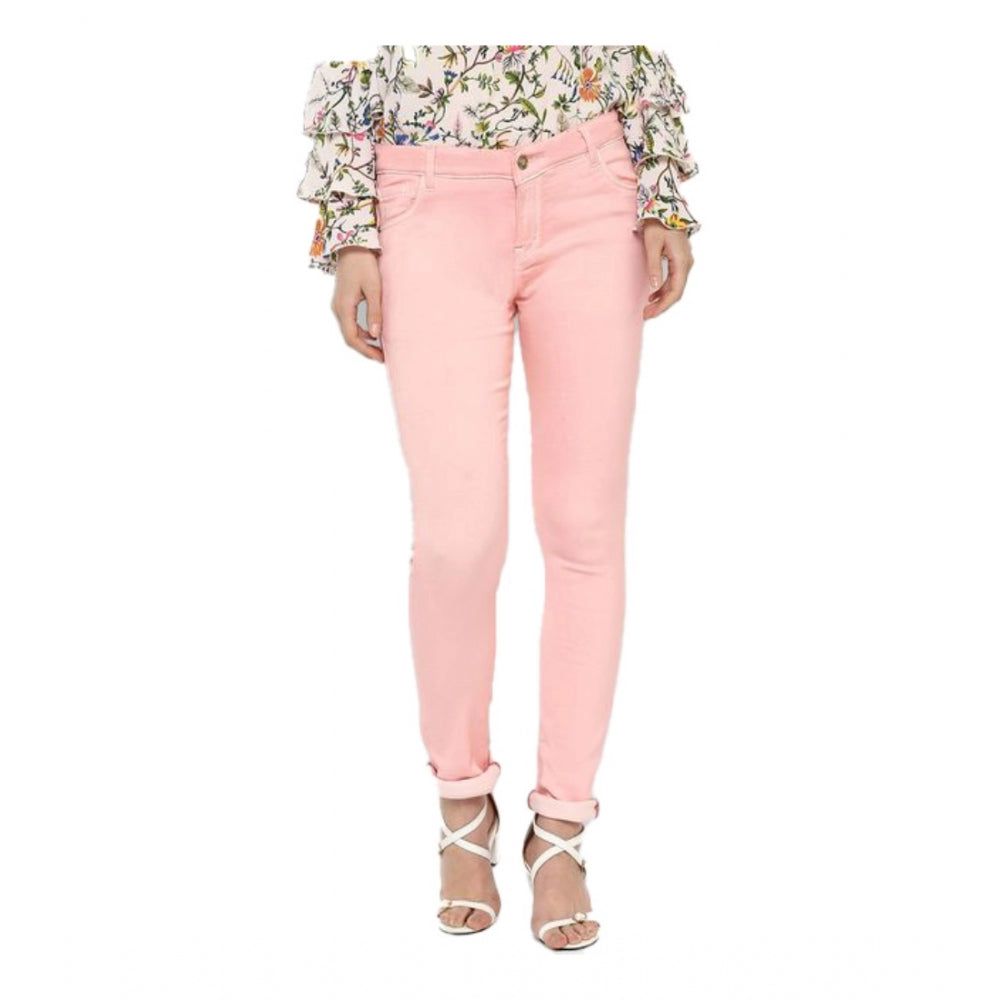 Generic Women's Denim Solid Buttoned Jeans (Pink)