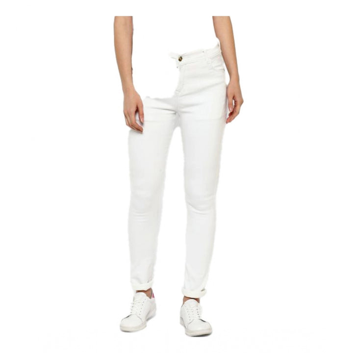 Generic Women's Denim Solid Buttoned Jeans (White)