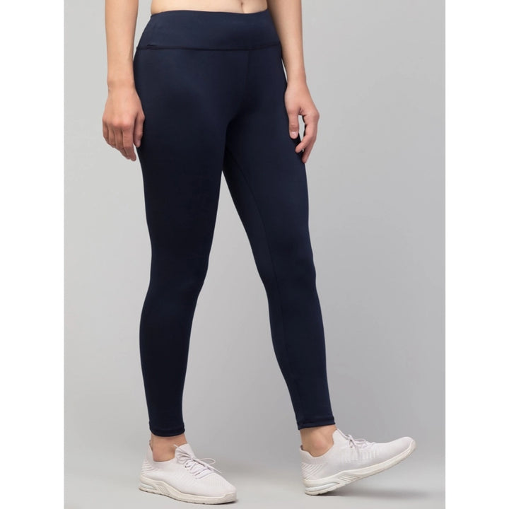 Generic Women's Polyester Solid Ankle Length High-Rise Tights (Navy)