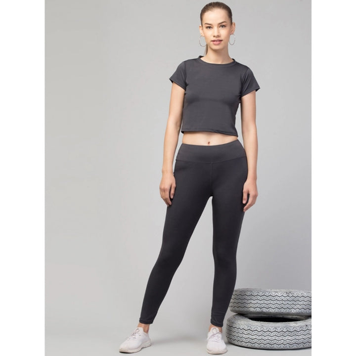 Generic Women's Polyester Solid Ankle Length High-Rise Tights (Grey)