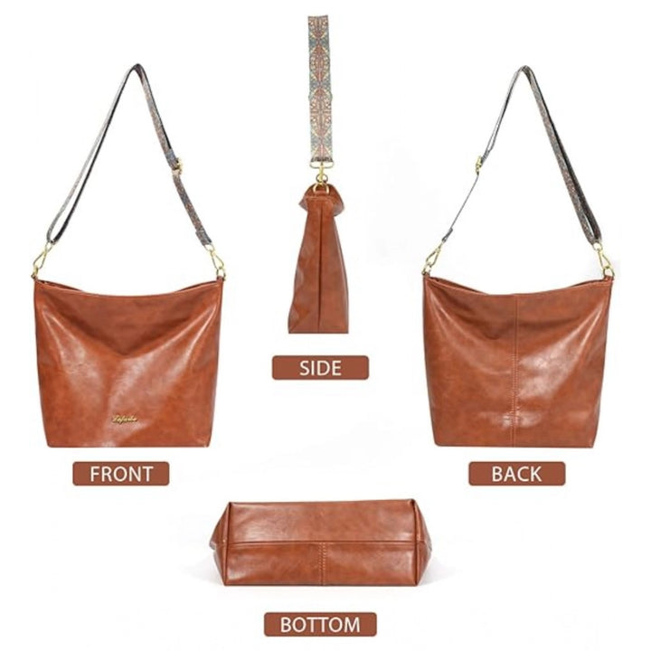 Generic Women's PU Leather Medium Sling bag Zipper Handbag (Brown)