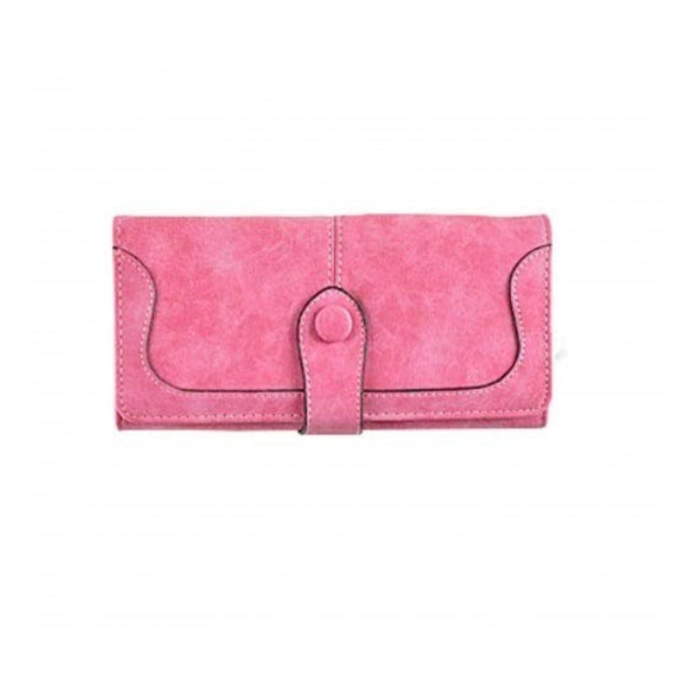 Generic Women's Faux Leather Medium Snap Button Wallet (Pink)