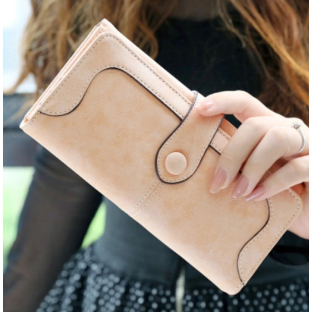 Generic Women's Faux Leather Medium Snap Button Wallet (Khakhi)