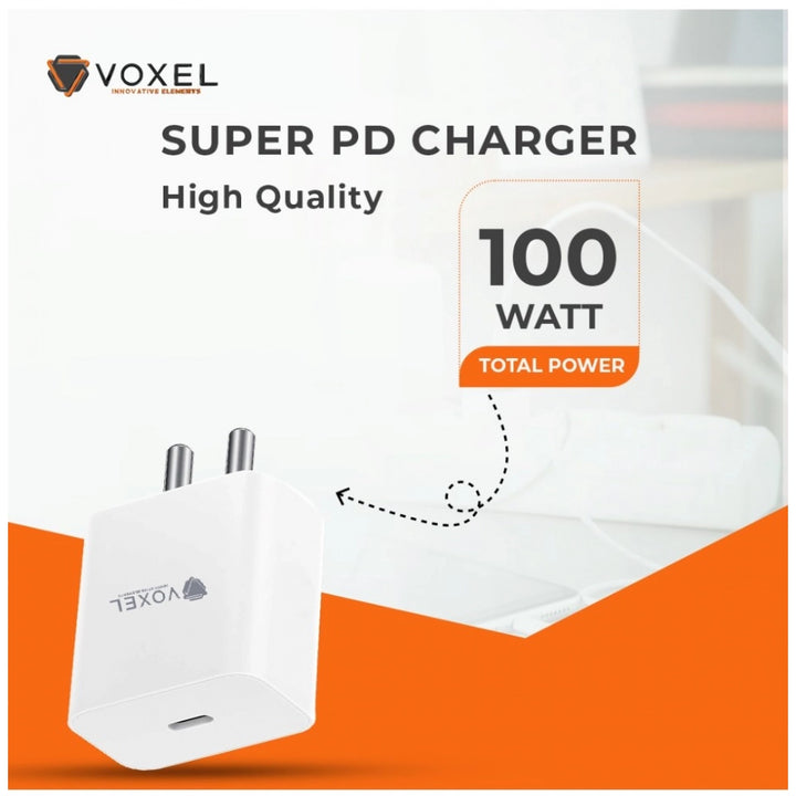 Generic VOXEL 100 Watt ' C ' Port PD Fast Charger AB Plastic (White)