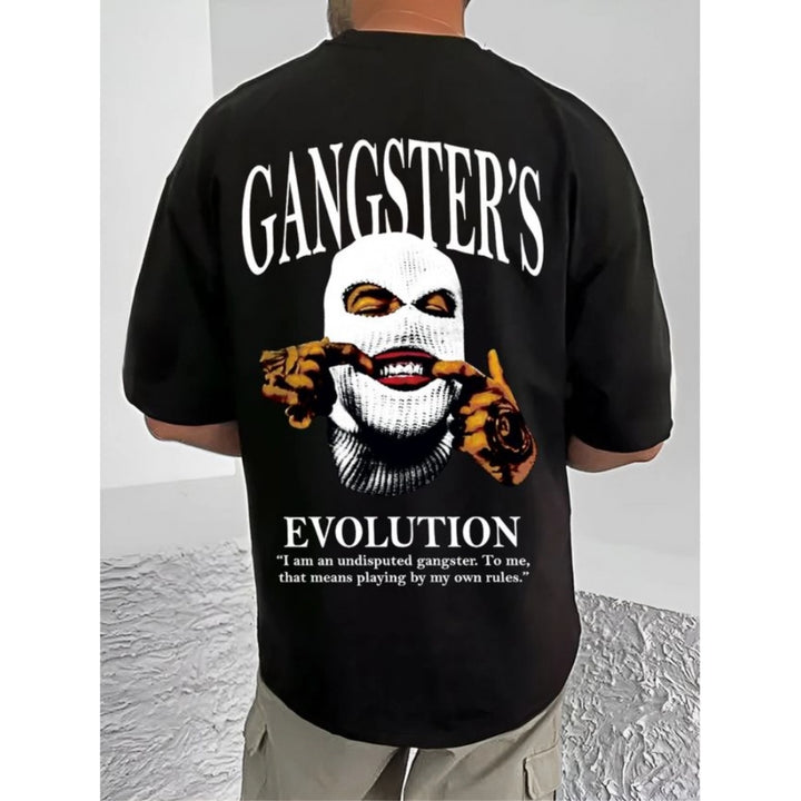 Generic Men's Casual Cotton Blend Printed Round Neck Half Sleeve T-Shirt (Black)