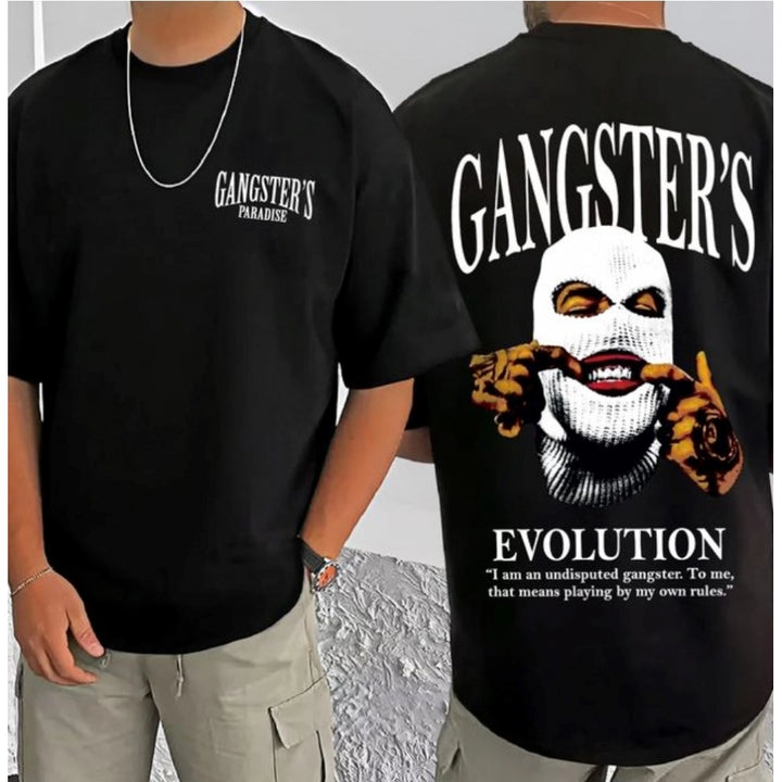 Generic Men's Casual Cotton Blend Printed Round Neck Half Sleeve T-Shirt (Black)