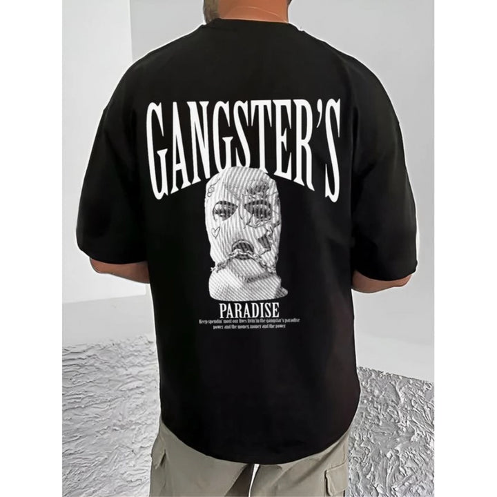 Generic Men's Casual Cotton Blend Printed Round Neck Half Sleeve T-Shirt (Black)