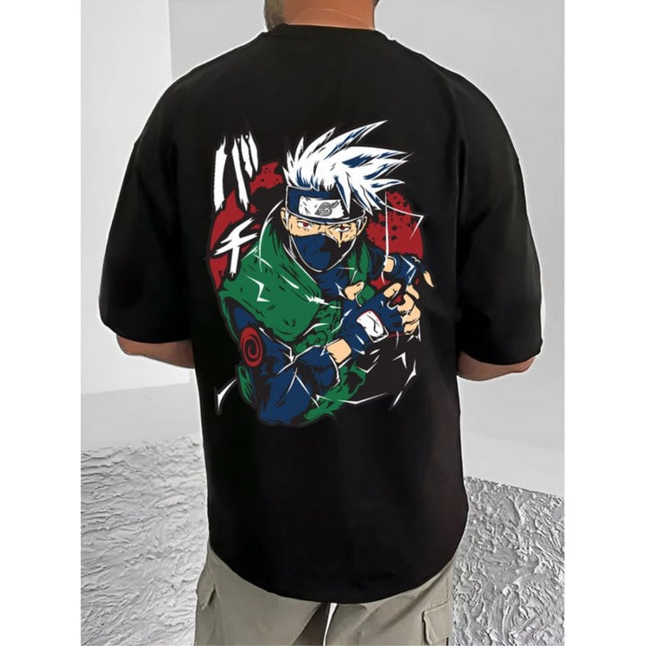 Generic Men's Casual Cotton Blend Printed Round Neck Half Sleeve T-Shirt (Black)