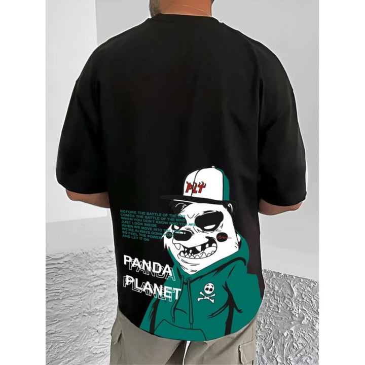 Generic Men's Casual Cotton Blend Printed Round Neck Half Sleeve T-Shirt (Black)