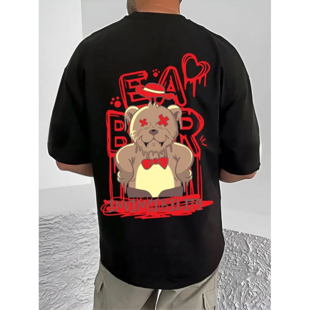 Generic Men's Casual Cotton Blend Printed Round Neck Half Sleeve T-Shirt (Black)