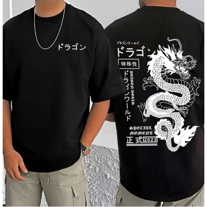 Generic Men's Casual Cotton Blend Printed Round Neck Half Sleeve T-Shirt (Black)