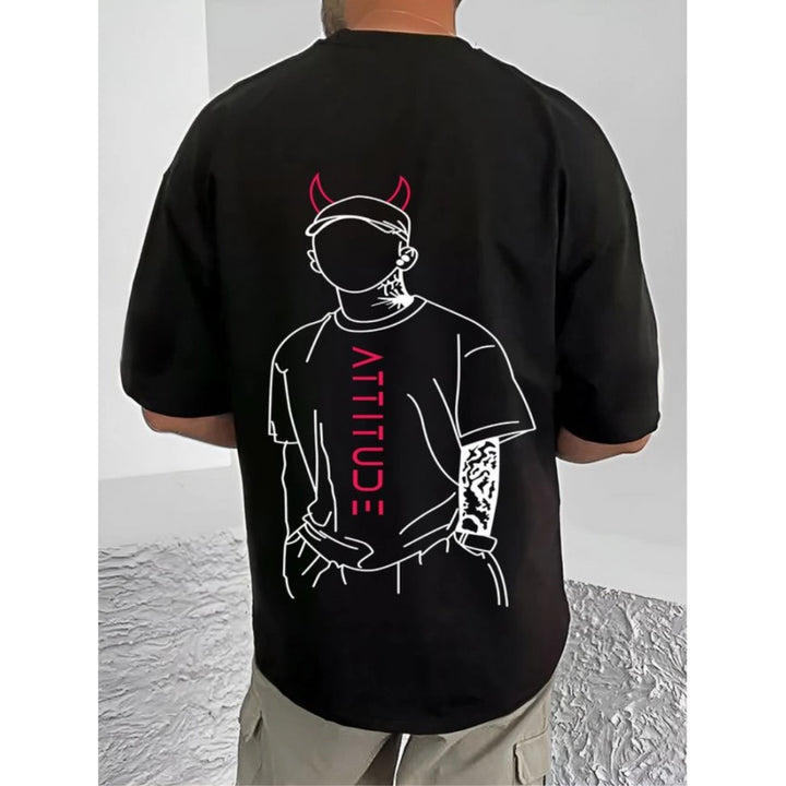 Generic Men's Casual Cotton Blend Printed Round Neck Half Sleeve T-Shirt (Black)