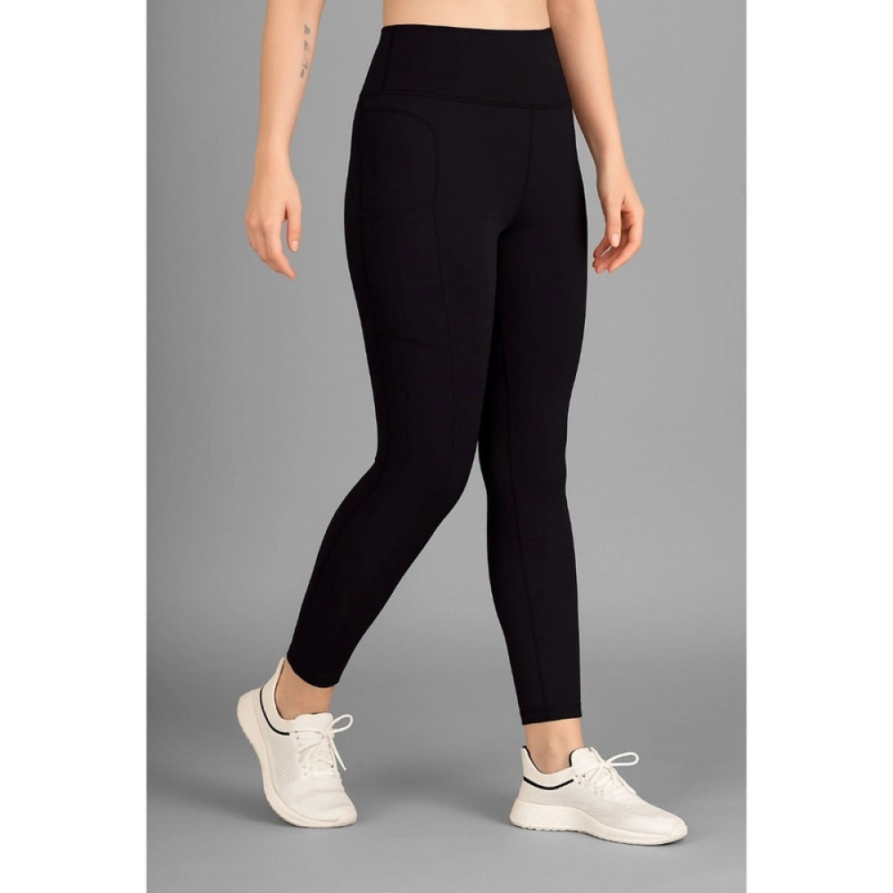 Generic Women's Polyester Solid Ankle length High Waisted Tights (Black)