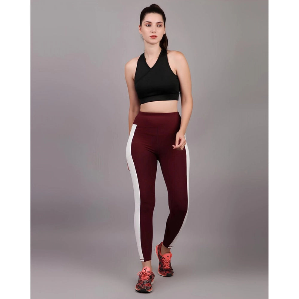 Generic Women's Polyester Solid Ankle length High Waisted Tights (Maroon)