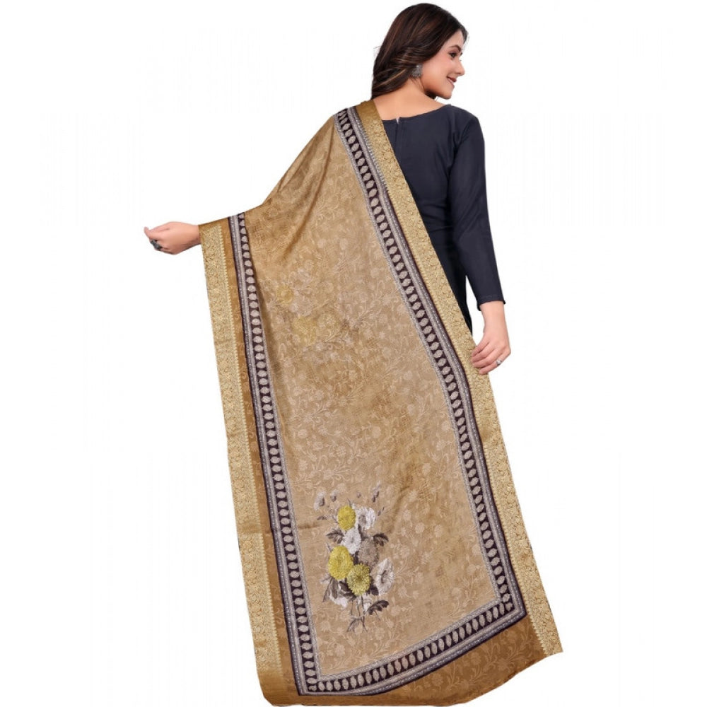 Generic Women's chanderi silk  Printed Dupatta (Beige, Length: 2 Mtr)