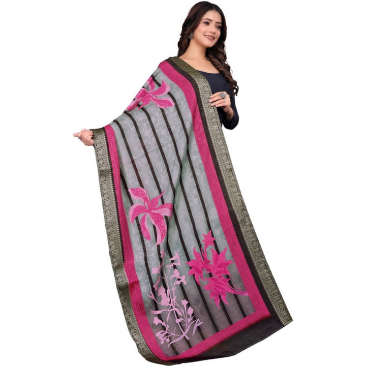 Generic Women's chanderi silk  Printed Dupatta (Black, Length: 2 Mtr)