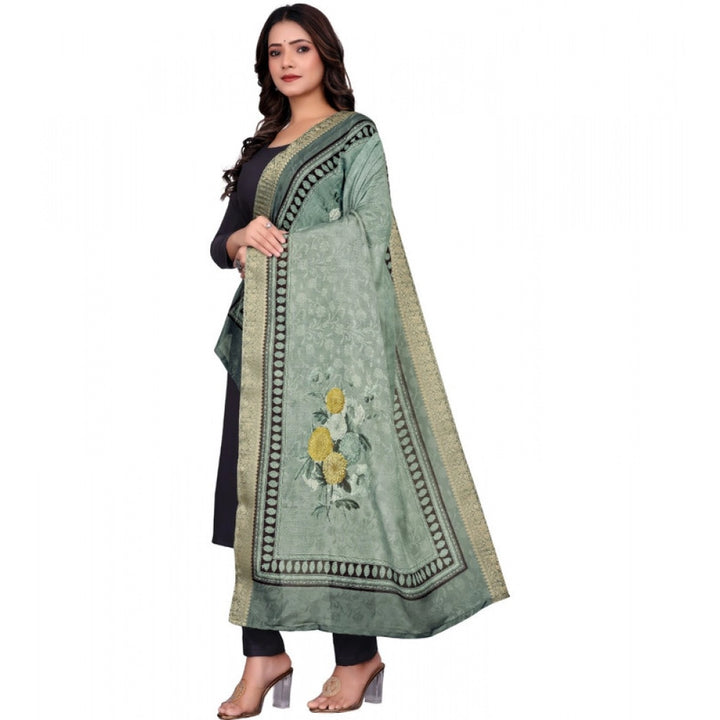 Generic Women's chanderi silk  Printed Dupatta (Green, Length: 2 Mtr)