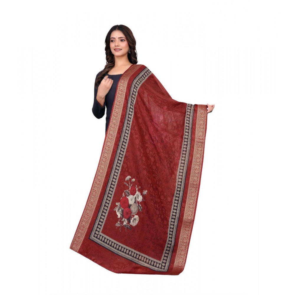 Generic Women's chanderi silk  Printed Dupatta (Maroon, Length: 2 Mtr)