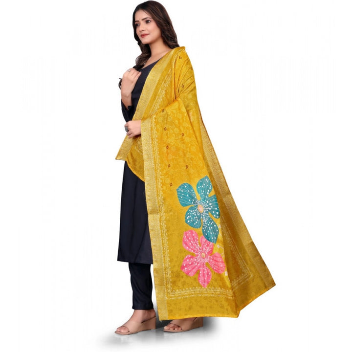 Generic Women's chanderi silk  Printed Dupatta (Yellow, Length: 2 Mtr)