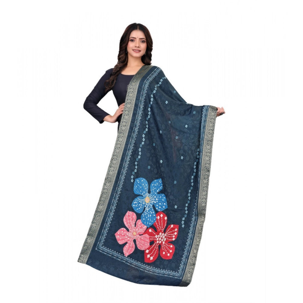 Generic Women's chanderi silk  Printed Dupatta (Navy Blue, Length: 2 Mtr)