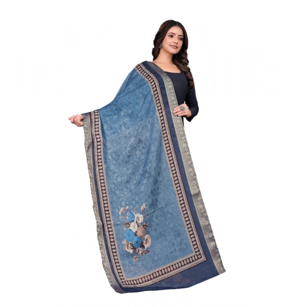 Generic Women's chanderi silk  Printed Dupatta (Navy Blue, Length: 2 Mtr)