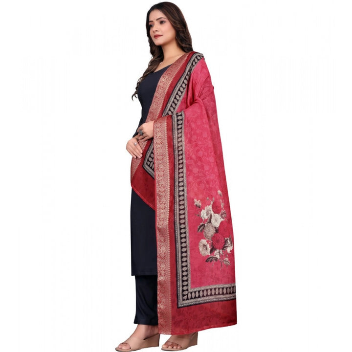 Generic Women's chanderi silk  Printed Dupatta (Red, Length: 2 Mtr)